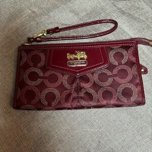 Coach Crimson Signature Madison Dotted Classic Canvas Wristlet EUC